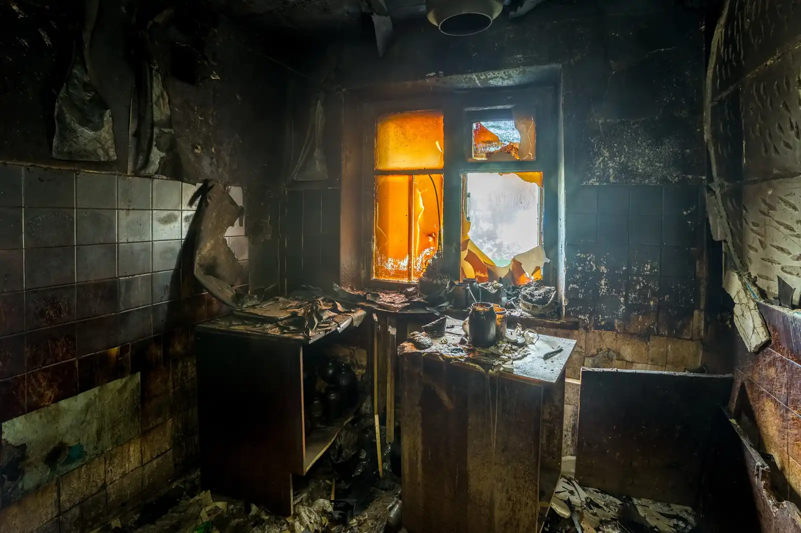 Fire damage restoration crew responding to a house fire in Birmingham, AL near 35201